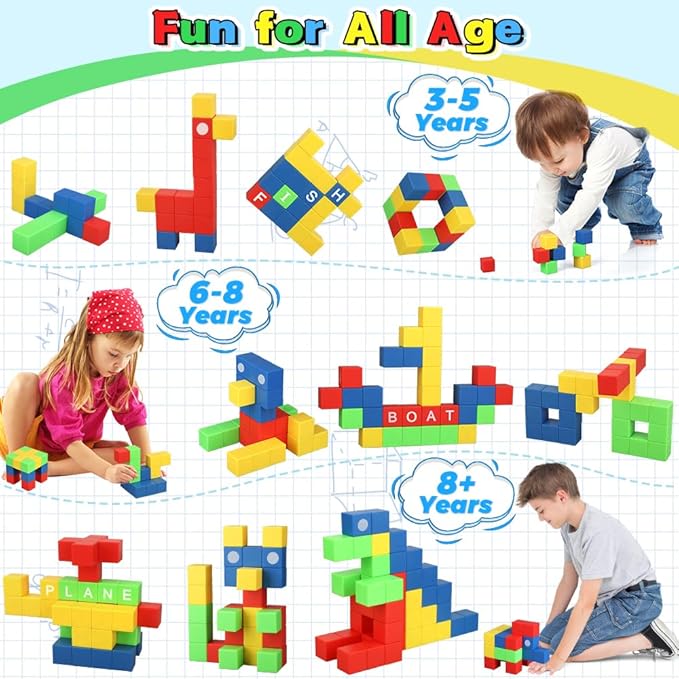 Dilabnba 32PCS Magnetic Building Blocks for Kids Ages 3-5 4-8, 3D Magnet Cube Montessori Toy, Sensory Preschool Creative STEM Montessori Toy