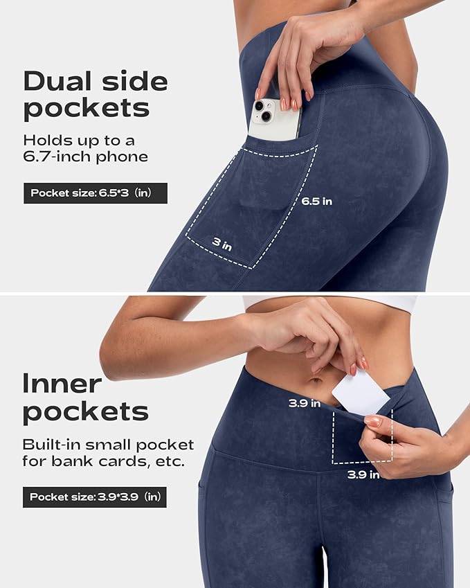 CHRLEISURE Leggings with Pockets for Women, High Waisted Tummy Control Workout Yoga Pants