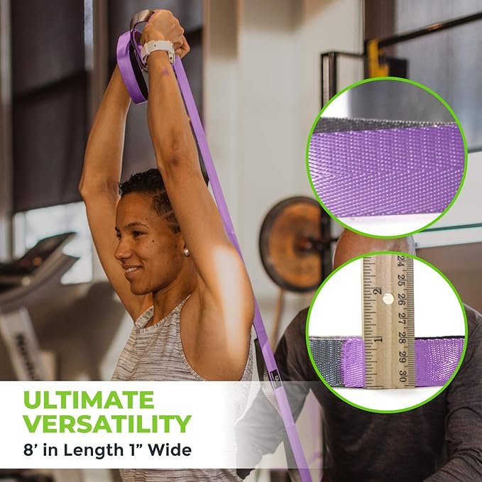 Gradient Fitness Stretching Strap for Physical Therapy, 12 Multi-Loop Stretch Strap 1" W x 8' L, Neoprene Handles, Physical Therapy Equipment, Yoga Straps for Stretching, Leg Stretcher.