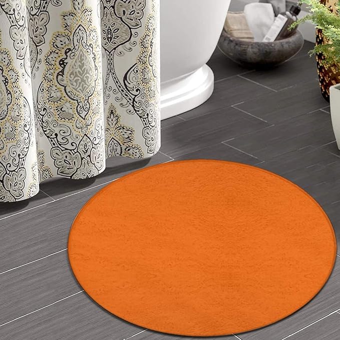 Large Machine Washable Circular Rugs, Home Decor Round Mat for Living Room Sofa Office Compatible with Orange