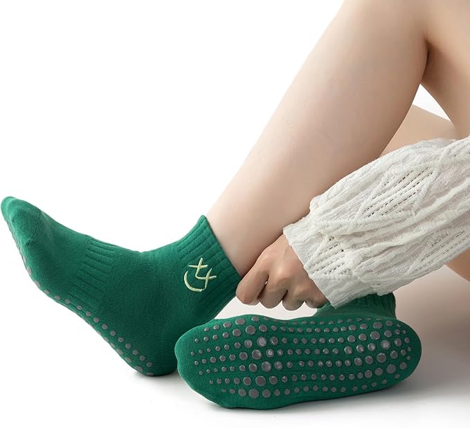 3/6 Pairs Cute Pilates Socks with Grips,Yoga Socks Barre Sock Non Slip Embroidery for Barre Ballet Barefoot Workout