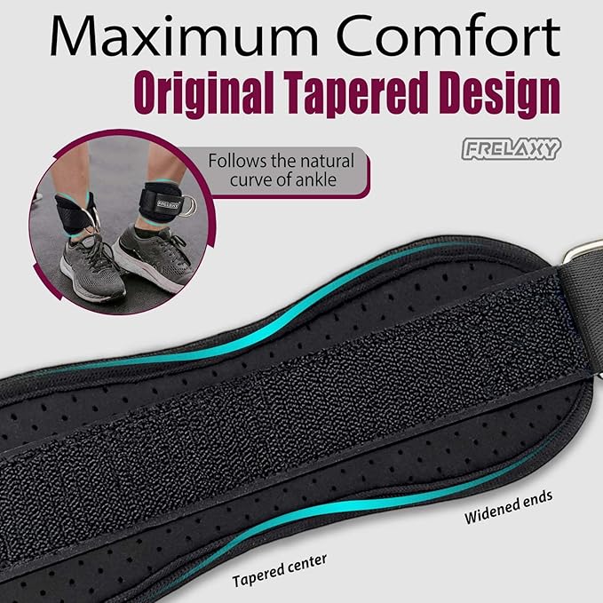Frelaxy Ankle Straps for Cable Machine – Comfortable & Durable Leg Straps for Kickbacks, Glute Workouts, and Lower Body Exercises – Perforated Neoprene Padding & Tapered Fit