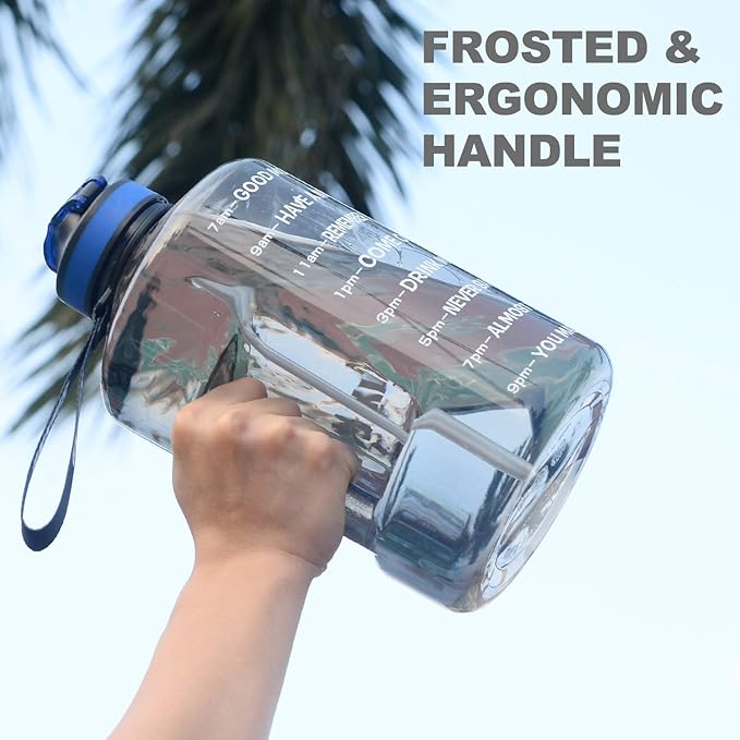 1 Gallon Motivational Sports Water Bottle with Time Marker, BPA Free 128oz Leak Proof Jug, Black, Plastic, 128 ounces, Fitness, Sports, Outdoor Activities