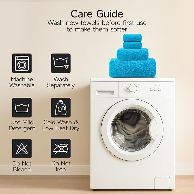 REDKISS Luxury Bath Towel Set of 4, 100% Cotton 900 GSM Premium Bathroom Towels, Ultra Soft, Highly Absorbent & Quick Dry Bath Sheets, No Shedding, Hotel & Home Spa Towel Sets for Adults - Blue