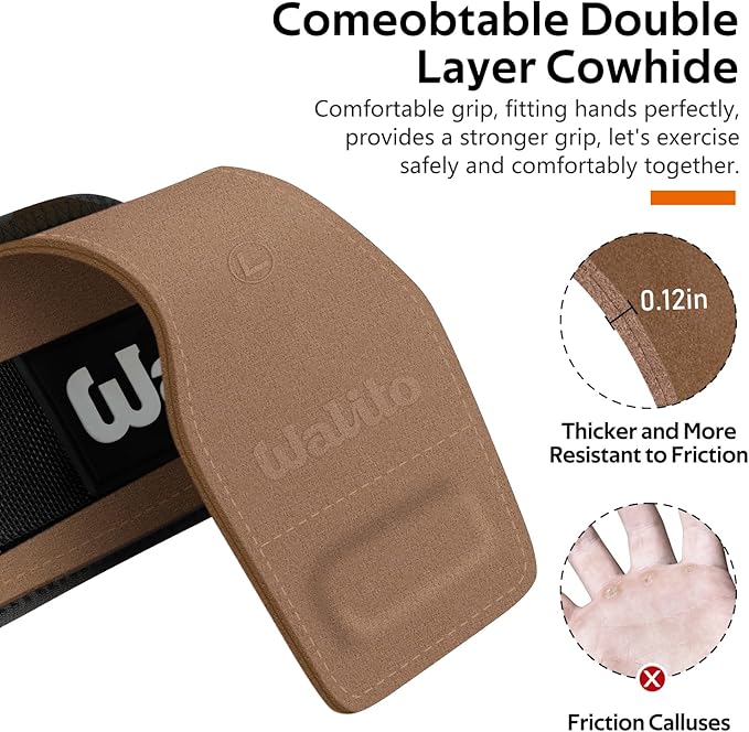 WALITO Weight Lifting Wrist Straps (Pair),Double Layer Leather Grips for Deadlift,Powerlifting and Gym Workouts, Adjustable Neoprene Padded Wrist Wraps - Men/Women, Heavy Duty Support