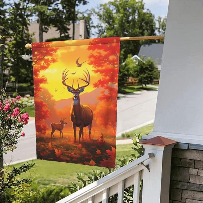 Autumn Deer Garden Flag 12x18 In Double Sided Yard Flags Lawn Sign Decor No Flagstand