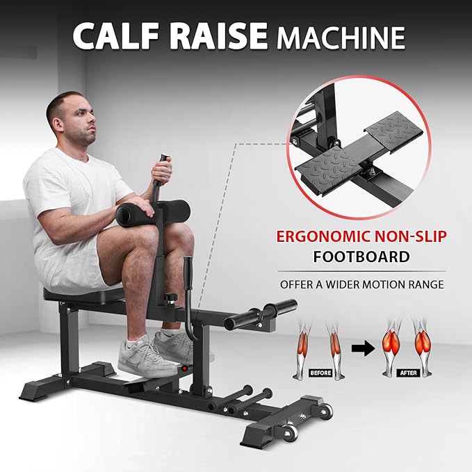 GMWD Adjustable Seated Calf Raise Machine with Band Pegs for Leg Training and Exercise - Home Gym Equipment