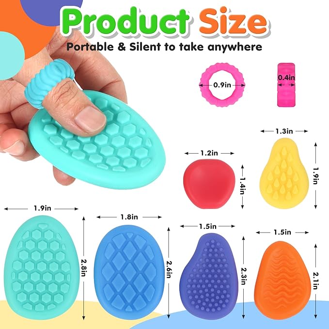 Fidget Sensory Stone Toys for Kids: 12 Pack Textured Soft Worry Stone Sensory Rings for Autism Kid Classroom Calming Down Tools Quiet Stress Anxiety Finger Toy Basket Stocking Stuffer