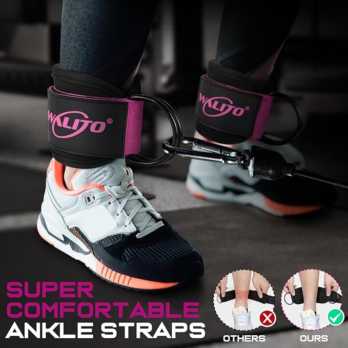 WALITO Gym Ankle Straps for Working Out - Glute Ankle Cuff Kickback Strap, Gym Cable Machine Accessories for Women Glute Leg Extensions, Hip Abductors & Lower Body Exercises Equipment