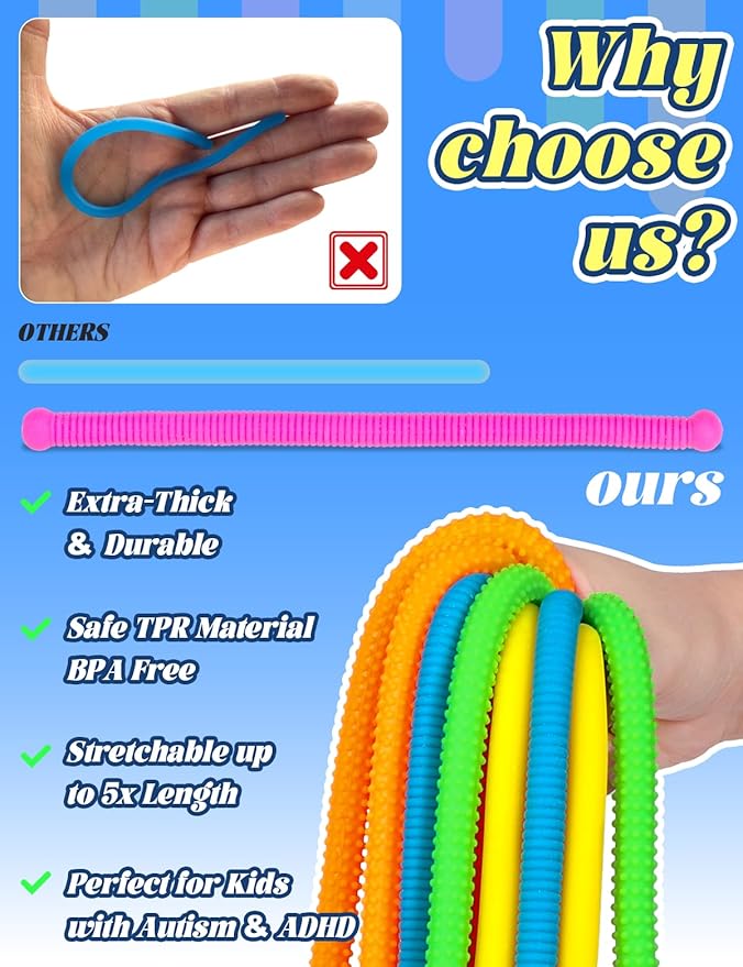 10 Pack Sensory Toys for Kids – Upgraded Extra-Thick Stretchy Sensory Strings for Autism, ADHD, Anxiety – Durable Toys in Gift Box for Boys & Girls, Travel & Classroom Use – Granular