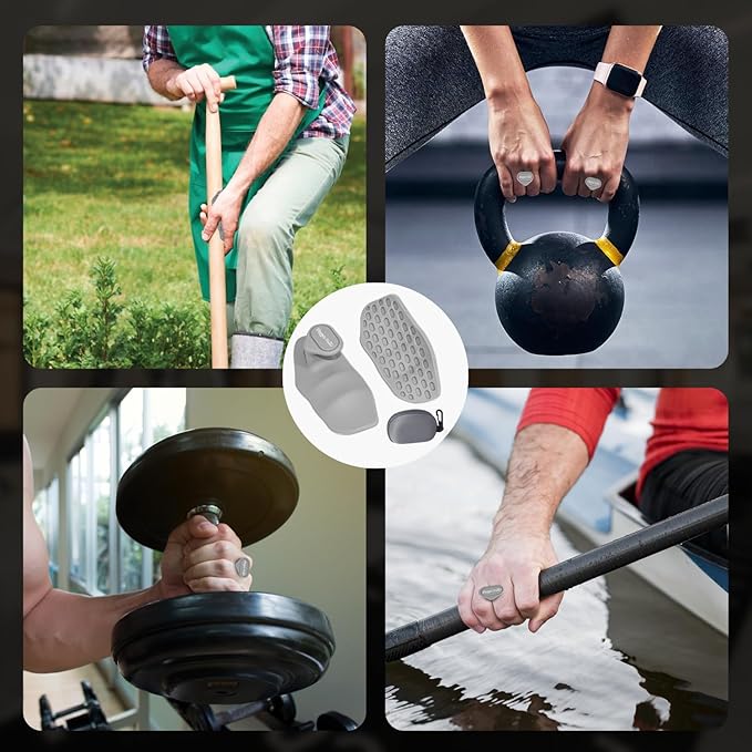 Ergonomic-Gym-Grips-for-Men-&-Women - Soft Silicone Weight Lifting Grips for Dumbbells, Barbells, Pull-Ups, Deadlifts - Fingerless, Sweat-Resistant, Includes Portable Case