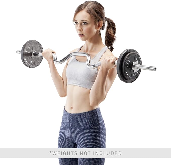Marcy 1 inch Standard Curl Bar with Spin-Lock Collars Weightlifting Strength Training Home Gym Accessory for Triceps and Biceps