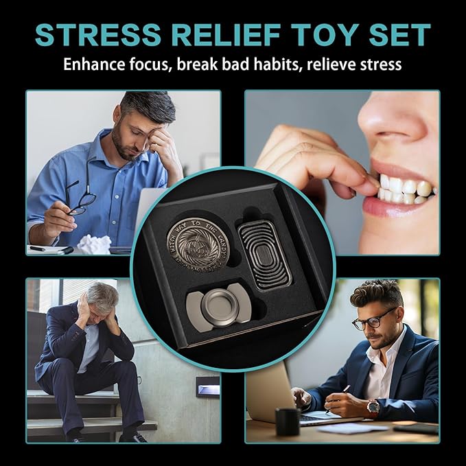 Fidget Toys Adults Set, Metal Fidget Slider, Spinner and Haptic Coin, Decompression Metal EDC Cool Figette Toys for Adults Anxiety Relieve Stress, Greater Focus(Silver)
