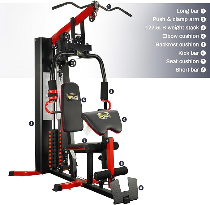 Fitvids Home Gym, Workout Equipment with Leg Press, Exercise Equipment for Home with Pulley System, Home Gym Equipment for Full