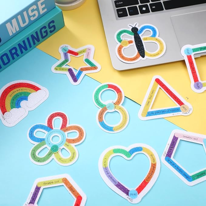 Crtiin 50 Pieces Anxiety Sensory Stickers for Anxiety Relief Items Mental Health Stickers Fidget Textured Strips for Office Classroom Desk Relieve Adult Stress(Hold Style)