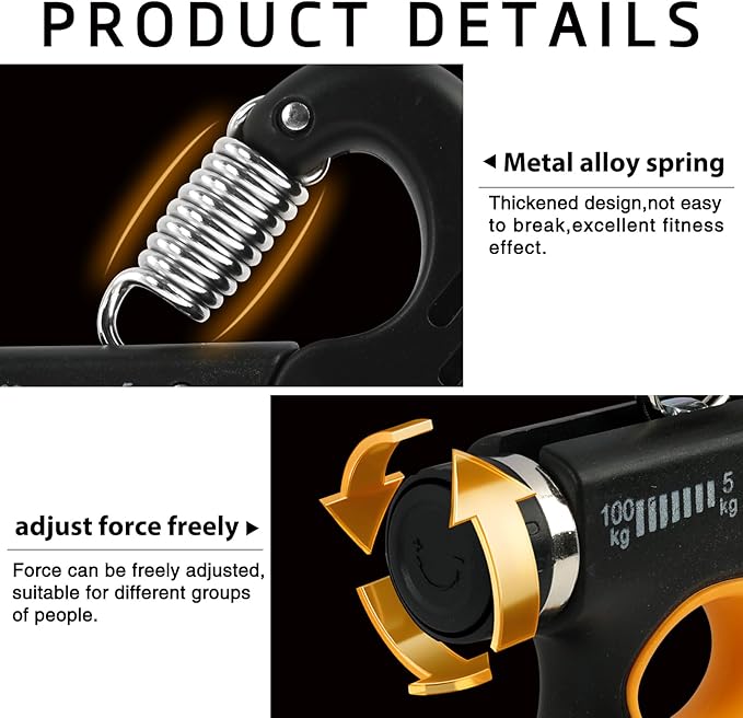 Grip Strength Trainer, Adjustable Resistance 11-220 Pounds (5-100 Kg), Automatic Counting, Arm Rehabilitation Training and Daily Exercise, Forearm Strengthener for Musicians and Athletes