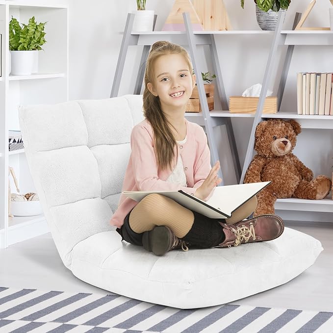 Giantex Floor Chair with Back Support, 14 Adjustable Position, Padded Sleeper Bed, Couch Recliner, Folding Gaming Floor Chairs for Adults, Living Room, Bedroom, Yoga, Meditation, White