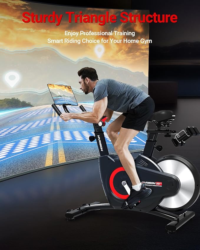 HARISON Semi-Commercial Exercise Bike 400 lbs Capacity, Magnetic Stationary Bikes for Home Gym with Bluetooth & Tablet Holder & Comfortable Seat Cushion