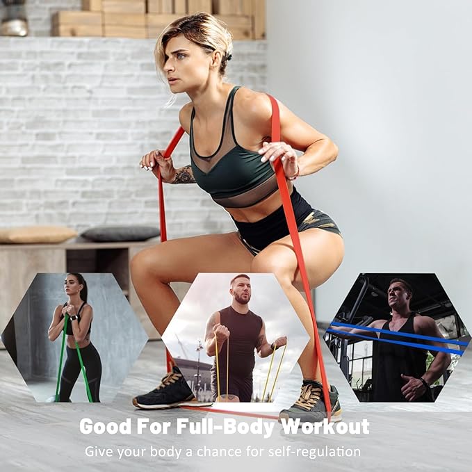 Resistance Bands Set - 5 Adjustable Exercise Bands, Handles, Door Anchor and Carry Bag | Pull Up Assistance Bands, Workout Bands Resistance, Large Rubber Bands Heavy Duty & Bands for Working Out