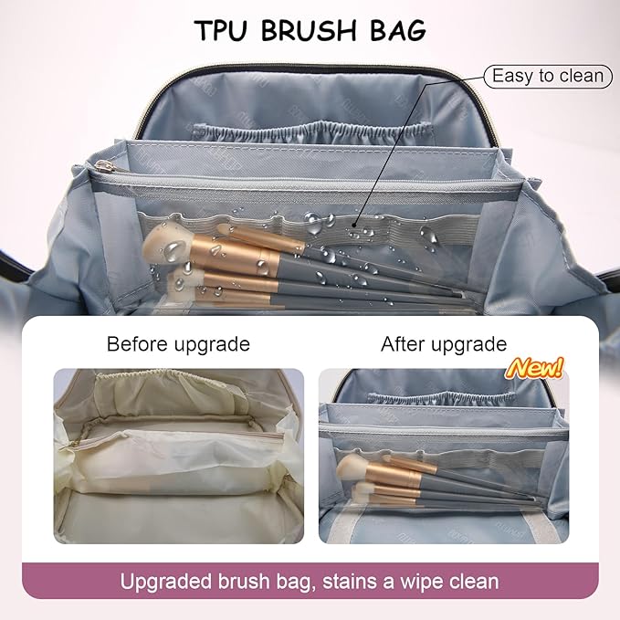 BOYATU Travel Makeup Bag Organizer Cosmetic Bag: 3 Pcs Set Make up Bags for Women with Handle - Waterproof Vegan Leather Toiletry Bags Travel Essentials Pouch with Compartments (G-07-Purple)