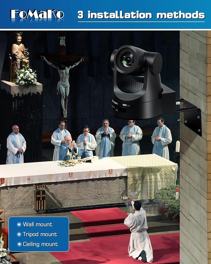FoMaKo NDI PTZ Camera, AI Auto-Tracking Gen 3, 20x Optical Zoom HDMI PTZ Camera for Church Worship Education Events (NDI 6 & NDI HX3 Certified)(KN20A Pro Black)