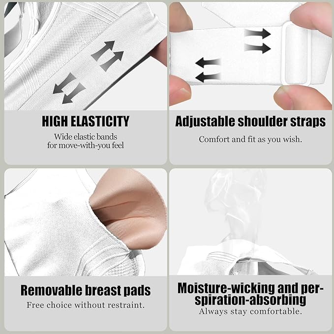 Adjustable Sports Bras for Women: 3 Pack High Support Padded Racerback Sport for Large Bust Workout Running Gym
