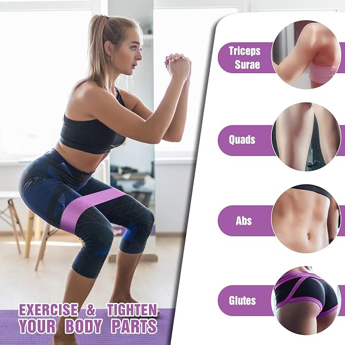 Resistance Bands for Legs and Butt - Fabric Exercise Set, Thick Wide Stretch Fitness, Non-Slip Workout Loop, Booty Hip Bands for Women at Home or Gym