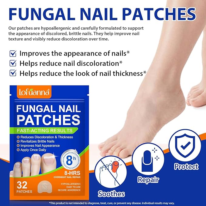 Toenail Treatment Extra Strength - 32 Pcs Nighttime Nail Patches, Overnight Toe Nail Treatments for Damaged Nails Foot Nails Repair and Care, 8-Hour Restores Healthy Appearance (2PCS)