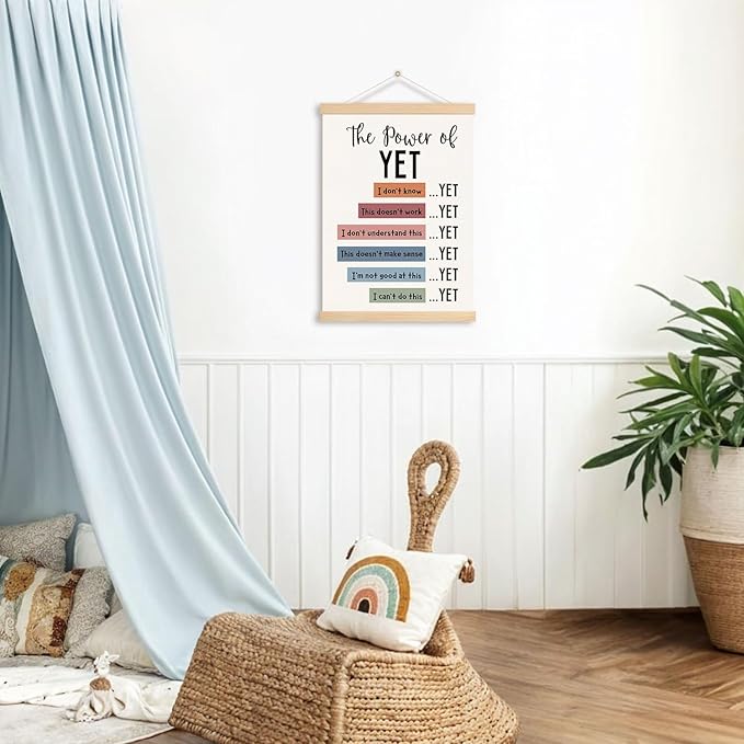 DNEULYR the Power of Yet Mental Health Wall Art Poster, Therapy Office Decor, Inspirational Psychology Wall Decor for Classroom School Counselor Office Therapist, 12x16 Inches