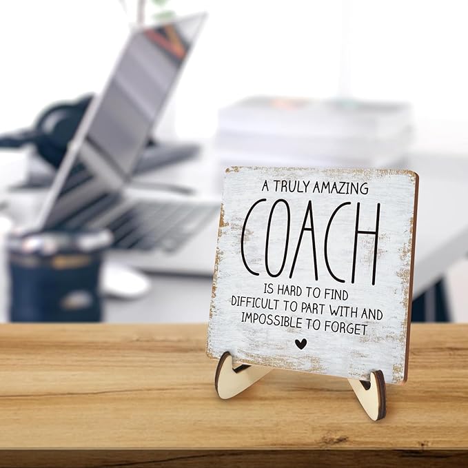 Decorative Desk Decor Motivational Coach Gift Positive Thank You Gifts Appreciation Plaque with Wooden Stand Inspirational Wood Sign for Coach Teacher Coworker Home Office Table Shelf