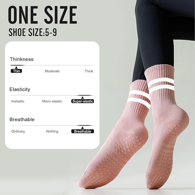 3 Pairs Non Slip Yoga Socks for Women Anti-skid Long Socks for Yoga, Barre, Ballet, Dance, Barefoot Workout Gym