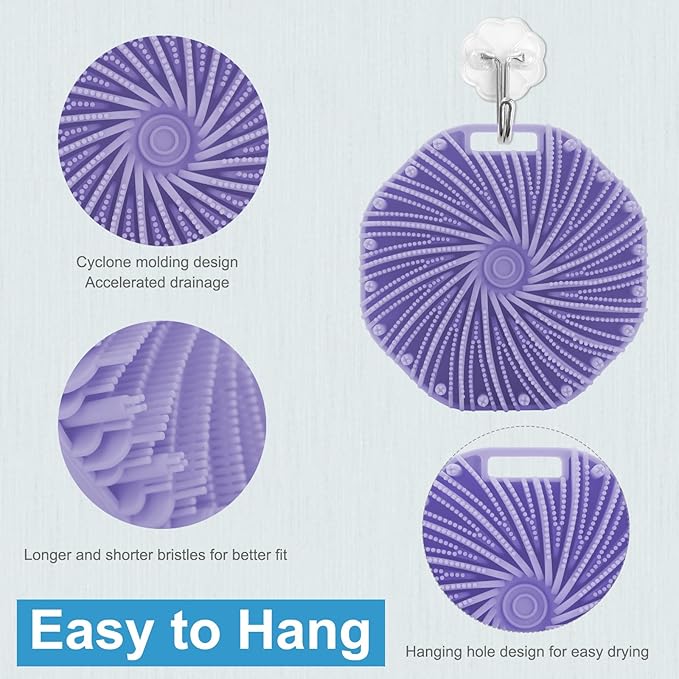 Silicone Body Scrubber,Exfoliating Body Scrubbers for use in Shower,Silicone Body Brush for Showering and Anti-Slippery Handles for All Skin Types (Purple)