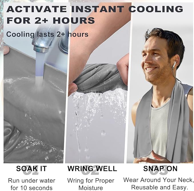 Cooling Towel for Neck and Face - 43.3" x 15.7" - Quick-Dry Microfiber - Ideal for Hot Weather, Gym, Fitness, Camping, Yoga - Light-Gray