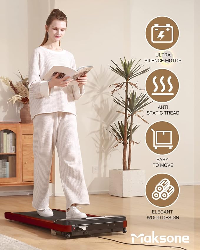Maksone Portable Walking Pad with Remote Control,Wooden Office Treadmill for Home&Work,LED Dispaly Under Desk Treadmill