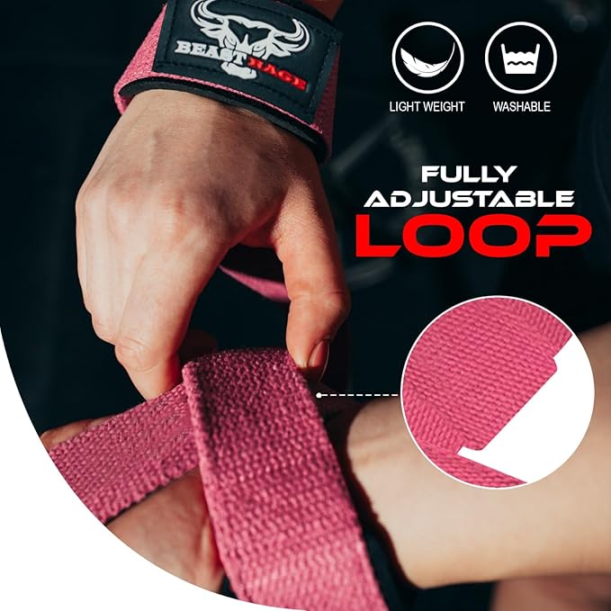 BEAST RAGE Lifting Wrist Straps for Weightlifting, Weight Lifting Straps Gym Grip Power Workouts Lifting Straps Padded Cotton Men Women Wrap Lift Deadlift Straps Hard Pull Exercise