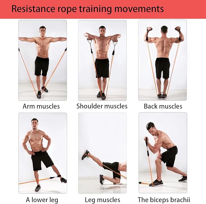 15 PCS Resistance Bands Set, 20-40lbs Exercise Tubes with Handles, Protective Nylon Sleeves, Door Anchor & Ankle Strap, Stretch Bands for Full Body Workout, Strength Training for Men & Women