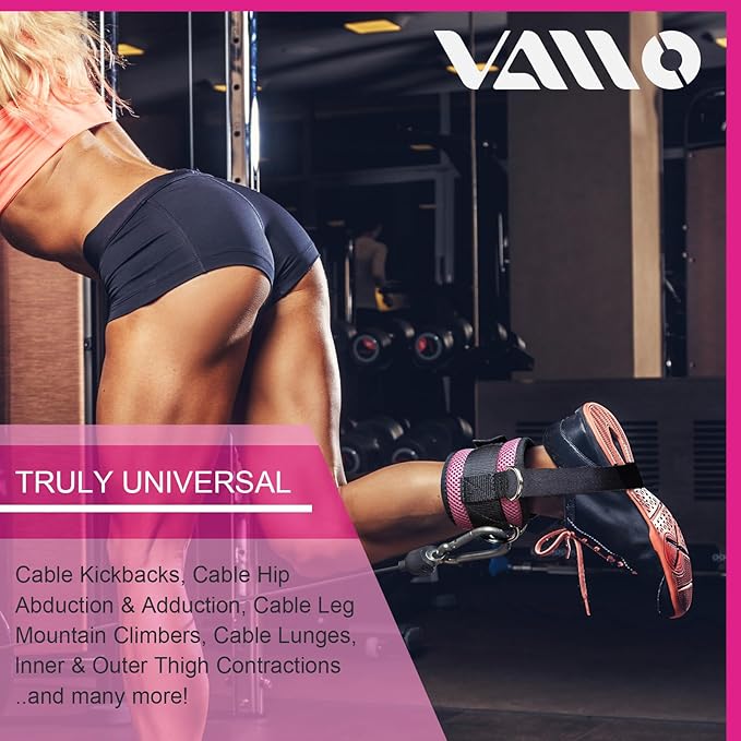 VAIIO Ankle Straps for Cable Machines,Adjustable Comfort fit Neoprene, Reinforce Double D-Ring - Premium Ankle Cuffs to Improve Abdominal Muscles, Lift The Butts, Tone The Legs for Men & Women
