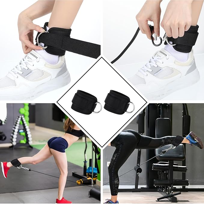 2PCS Ankle Wrist Fitness Resistance Bands Wrist Ankle Straps Comfortable Adjustable Cuffs Padded Straps Work Out Cuff Attachment for Machines Gym Booty Workouts Leg Extension Hip Abductors