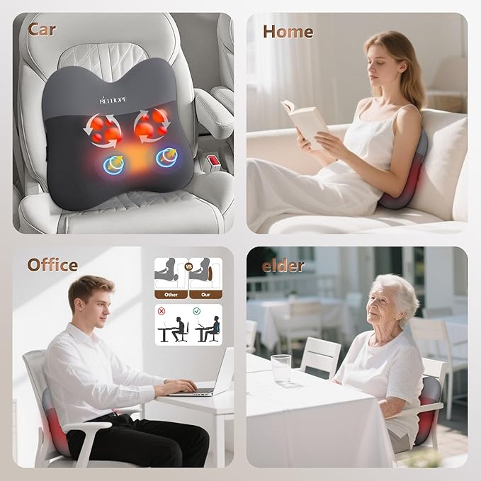 Shiatsu Back Massager with Heat,Percussion Massage Cordless Back Massage for Pain Relief Deep Tissue.4D Kneading Massage,Gift for Men Women Parents Relaxation at Christmas Office Car,Grey
