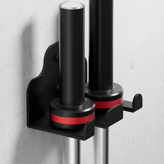 Barbell Wall Holder,Single Barbell wall Mount Hanger,Garage Gym Bar Wall Rack,Vertical Olympic Hanger wall Mount Rack,Space Saving Gym Accessory,Holds Under 33mm Bar Size(Black)