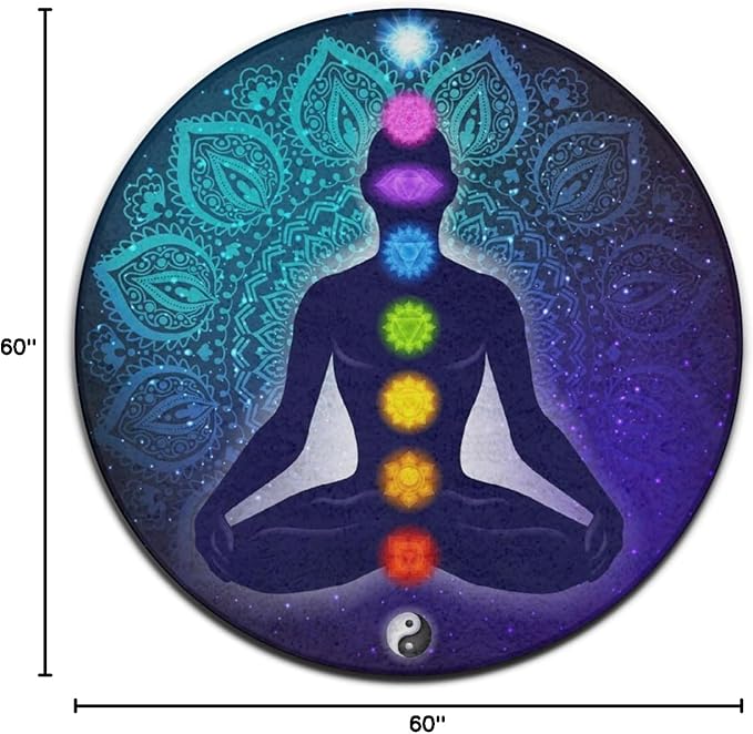 Large Home Decor Mat, Soft Round Yoga Carpet, Non-Slip Machine Washable Home Office Circle Rug Compatible with Nine Chakra Yoga Meditation Lotus Blue Mandala