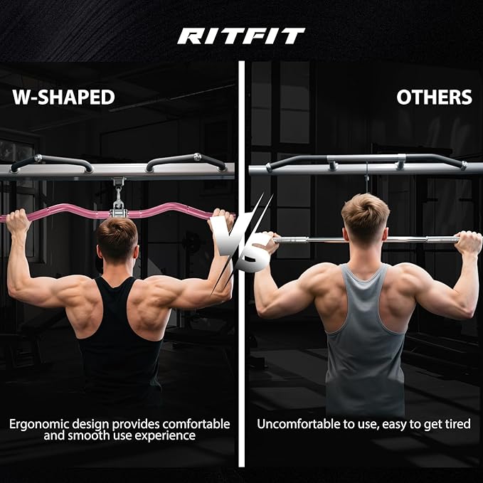 RitFit 38.6'' W-Shaped LAT Pulldown Bar, Aluminum Alloy Cable Machine Attachment with Full Rotation for Gym, Strength Training, Workouts