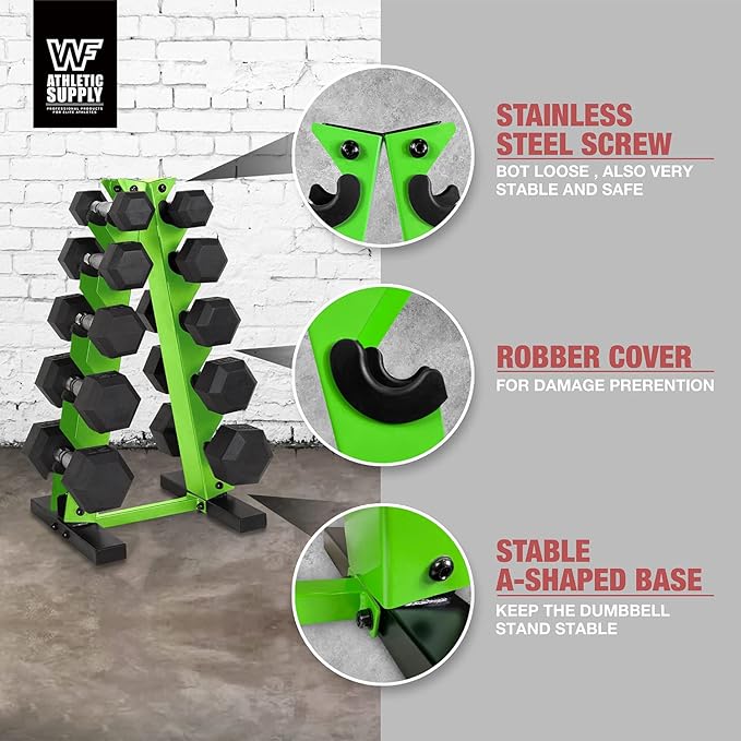 WF Athletic Supply Dumbbell Rack, 5-Tier A-Frame Dumbbell Rack for Dumbbell Storage, Color Options Available in Black/White/Green/Yellow/Red/Pink/Orange & Blue