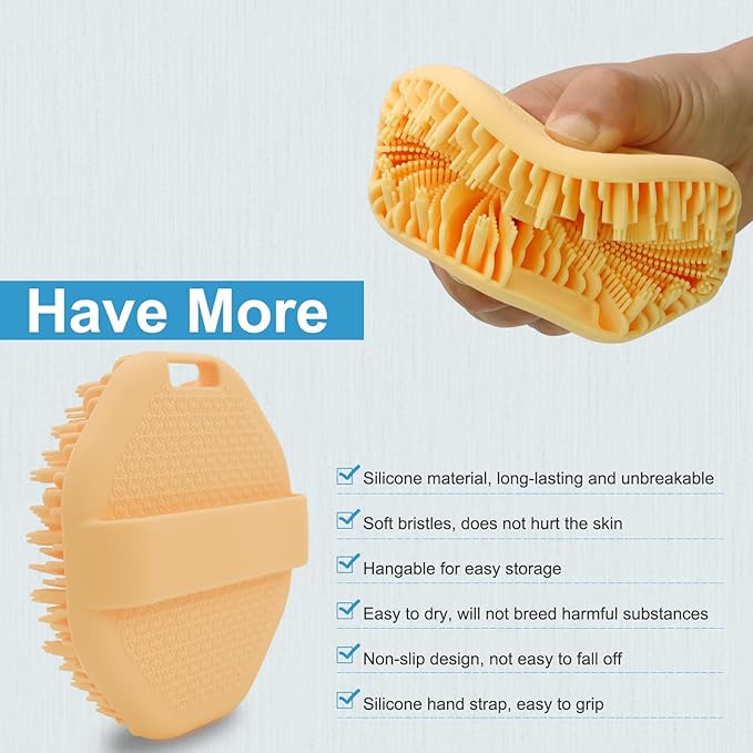 Silicone Body Scrubber,Exfoliating Body Scrubbers for use in Shower,Silicone Body Brush for Showering and Anti-Slippery Handles for All Skin Types(Orange)