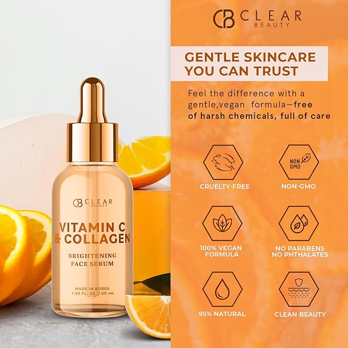 Vitamin C & Collagen Facial Serum – Dermatologist-Tested, Anti-Aging, Korean Skin Care, Even Skin Tone & Fades Dark Spots – Hydrating, Firming, & Nourishing – Clean Beauty, 1.69 FL. Oz