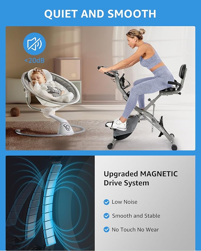 Foldable Exercise Bike for Small Apartments, Stationary Bikes for Home, Indoor Portable Cycling Bike with 16-Level Magnetic Resistance, 260LBS Capacity, 5.5 LBS Flywheel, Designed for Small Space Workout 816