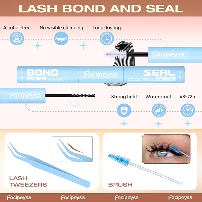 Focipeysa Fairy Eyelash Extension Kit with Lash Bond Seal Wispy Lash Clusters Kit Natural Look Lash Extensions 10-16mm Clusters Eyelashes Extensions Wispy Lash DIY Salon Effect Lash Extension