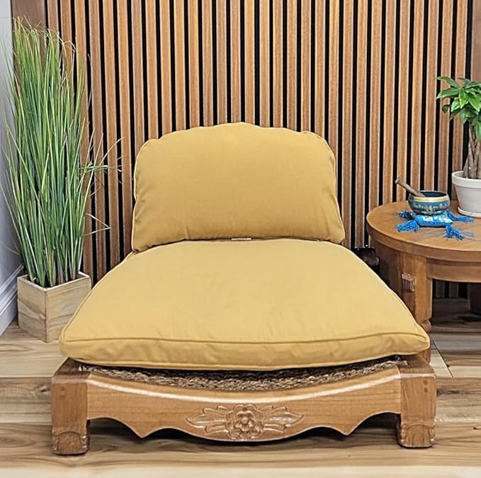 Handcrafted Wooden Meditation Chair with Woven Seagrass Seat, 30 x 28 x 18 inches (Harvest Gold)