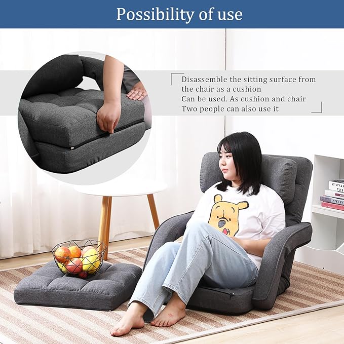 FLOGUOR 14-Position Adjustable Floor Chair, Chaise Lounge Indoor, Folding Lazy Sofa with Armrests and a Pillow Padded Adults Gaming Chairs for Living Room, Bedroom Factory Price,8803 (Grey)