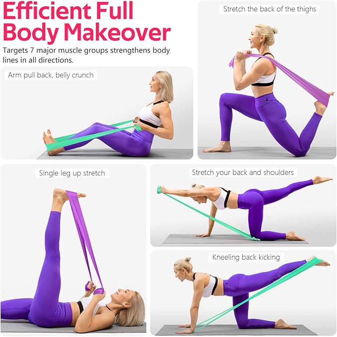 Resistance Bands for Working Out, Exercise Bands for Physical Therapy, Stretch, Recovery, Pilates, Rehab, Strength Training and Yoga Starter Set